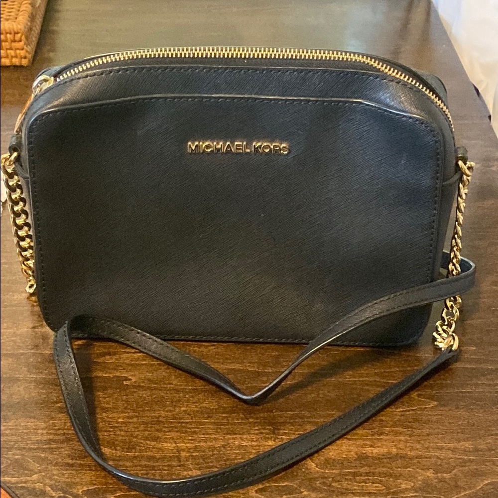 Michael Kors Black Crossbody Bag with Gold Accents